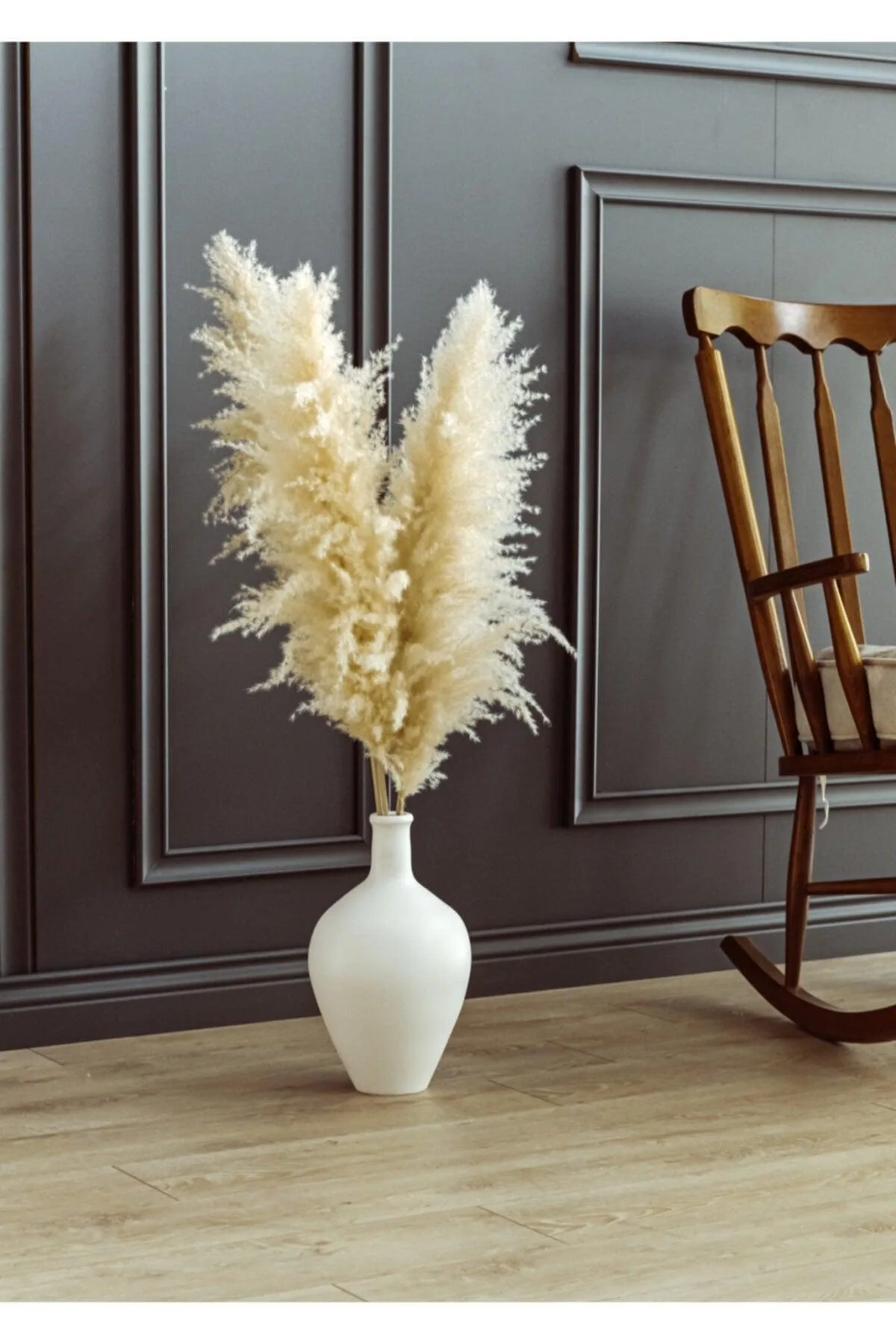 Handcrafted Ceramic Vase with Four Pampas Grass Stems