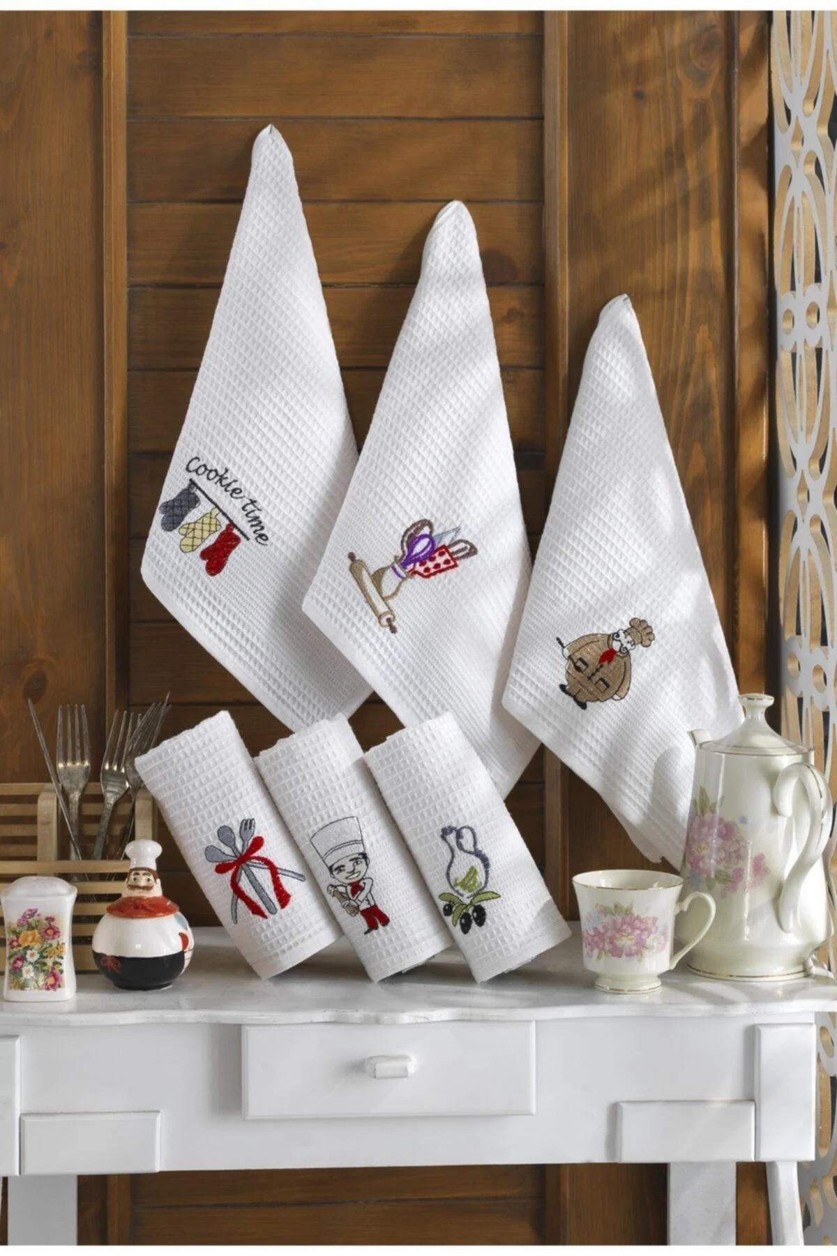Set of 6 Cotton Chef-Themed Kitchen Towels