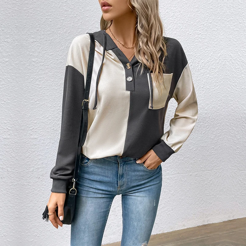 Chic Colorblock Hooded Pullover Sweater for Women