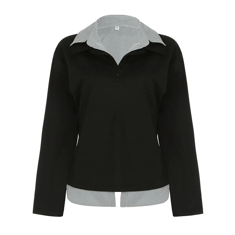 Chic Contrast Stitching False Two-Piece Sweater