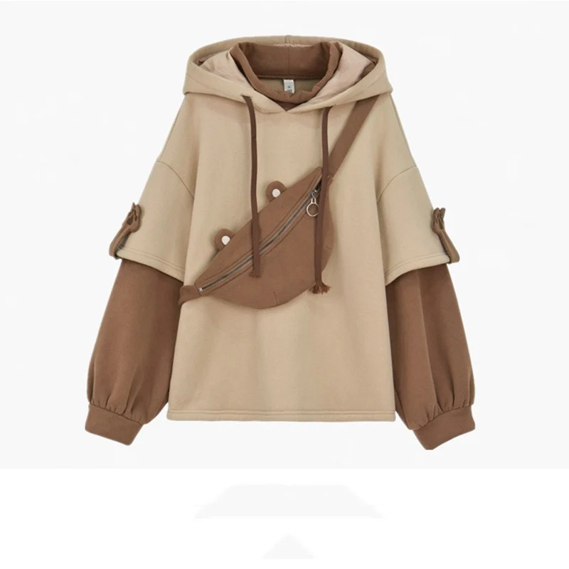 Chic Layered Hooded Sweatshirt with Bag
