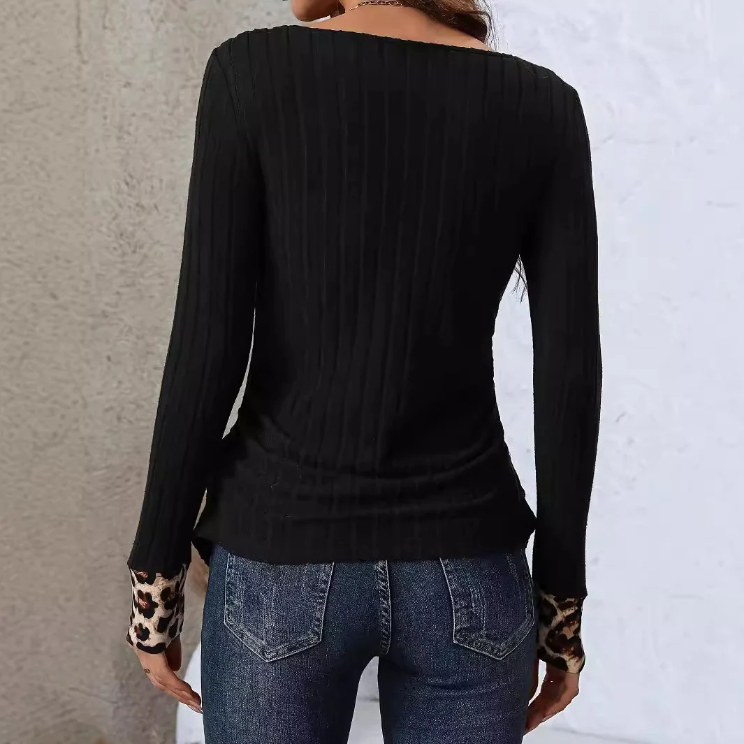 Chic Leopard Splicing Casual Knit Sweater