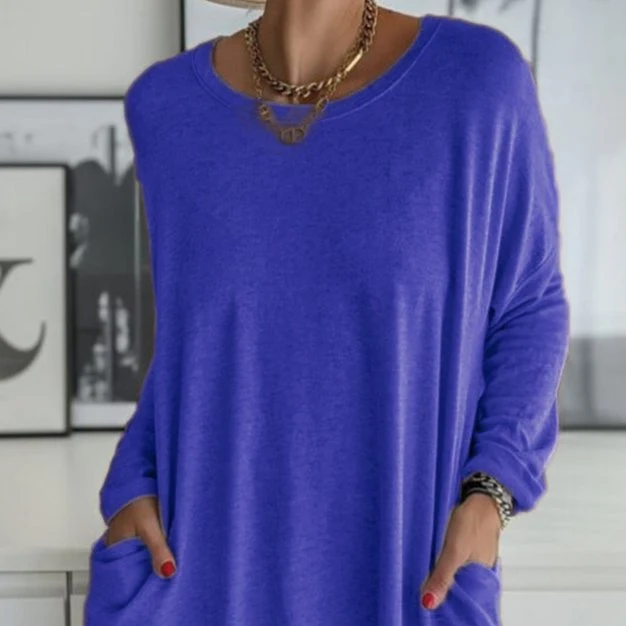 Chic Loose Solid Long-Sleeve Pocket Tee