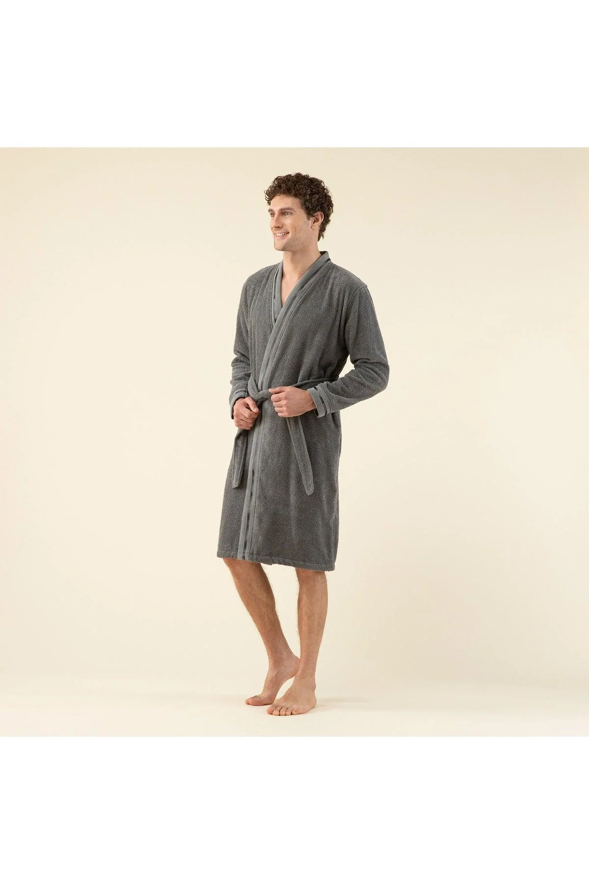 Anthracite 100% cotton men's bathrobe for everyday luxury