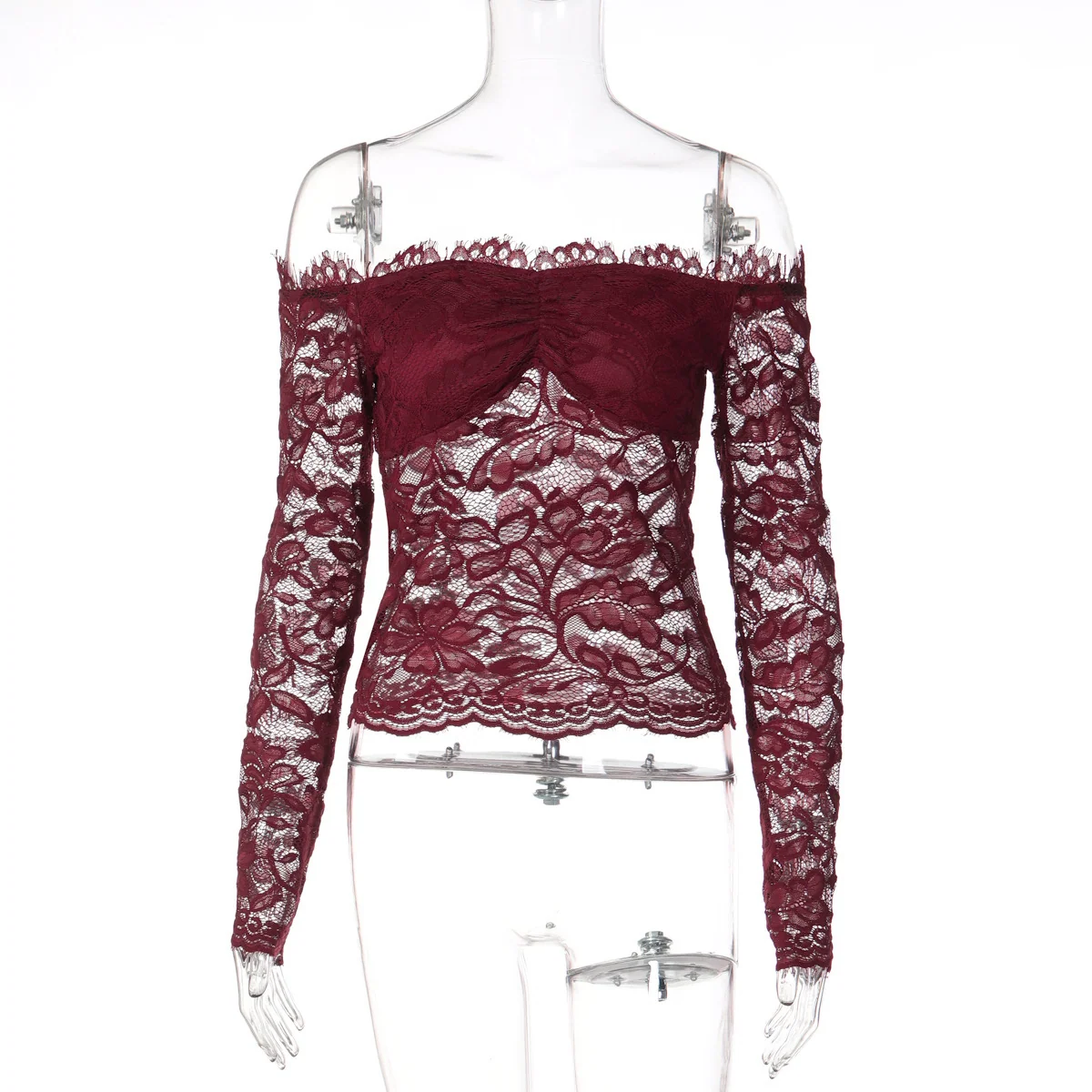 Chic Off-Shoulder Lace Patchwork Slim Fit Top