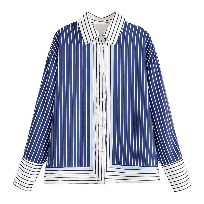 Chic Patchwork Striped Shirt & Casual Pants Set