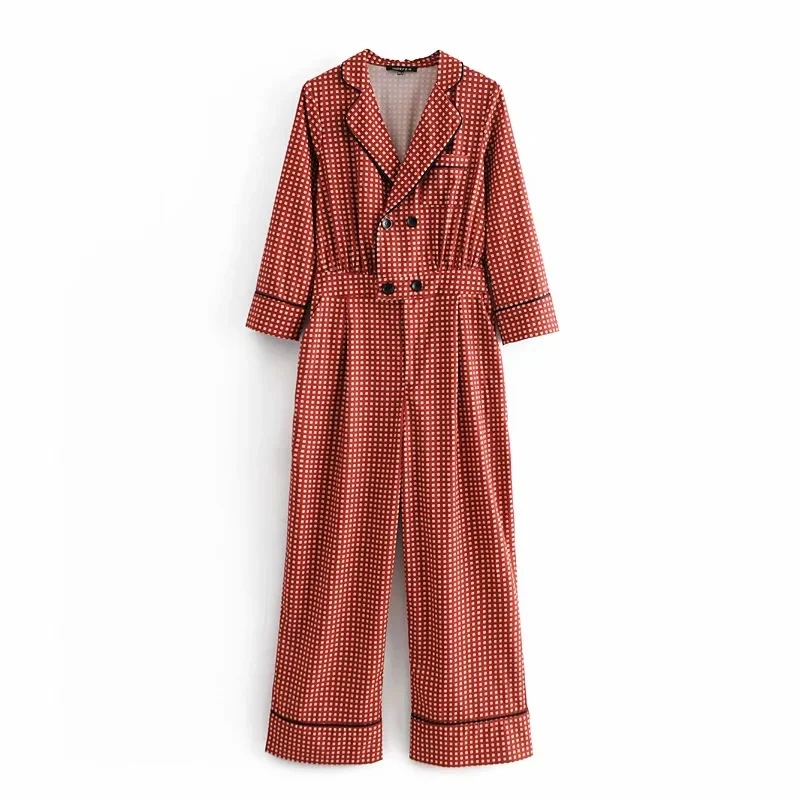 Chic Printed Double-Breasted Western Jumpsuit