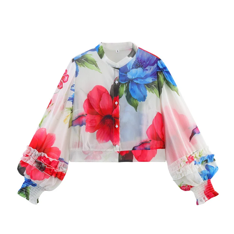 Chic Printed Long Sleeve Chiffon Blouse