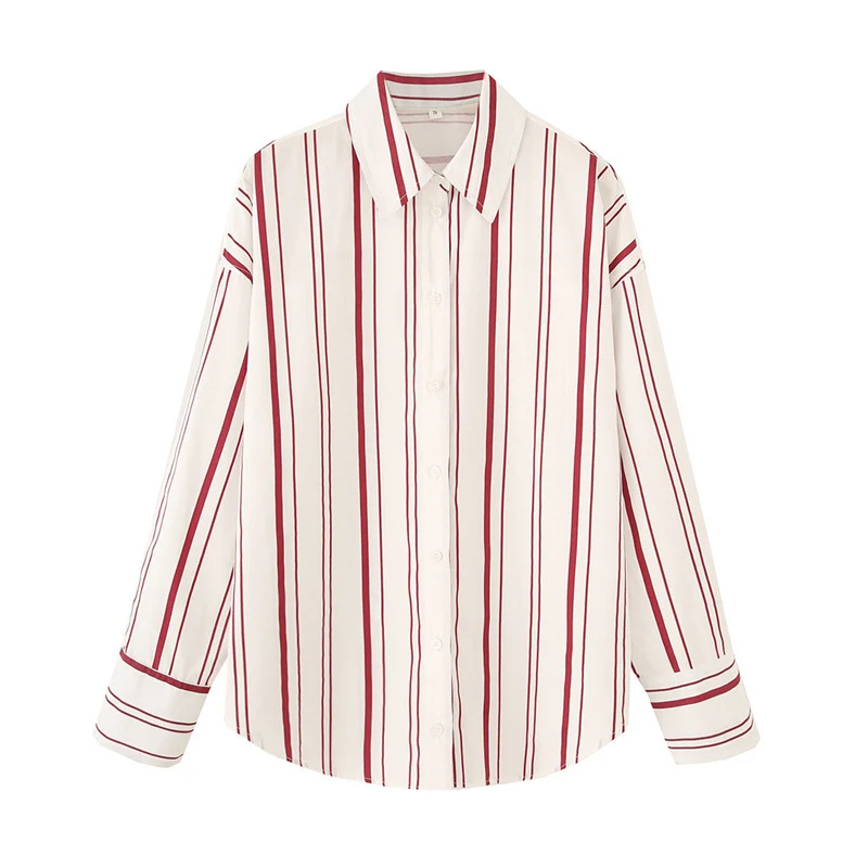 Chic Striped Long-Sleeve Lapel Button-Down Shirt