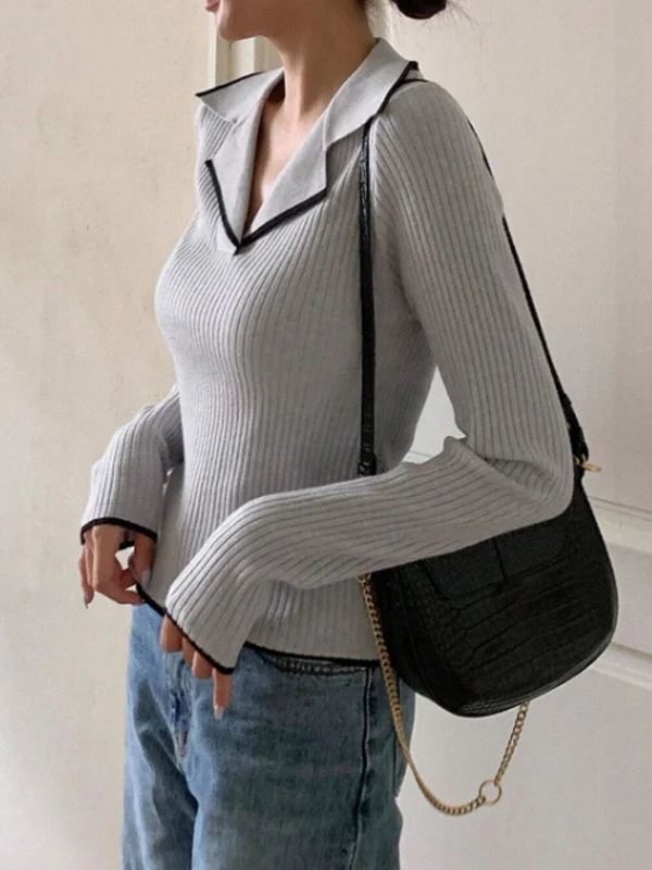 Chic V-Neck Vertical Stripe Pullover Sweater