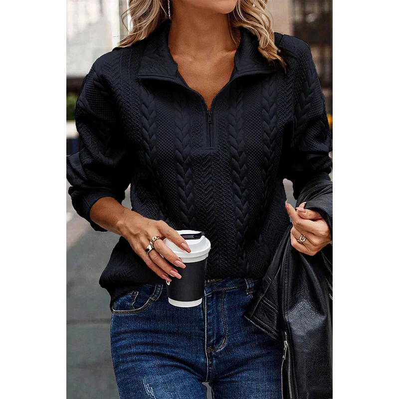 Chic Zip-Up Lapel Pullover Sweater