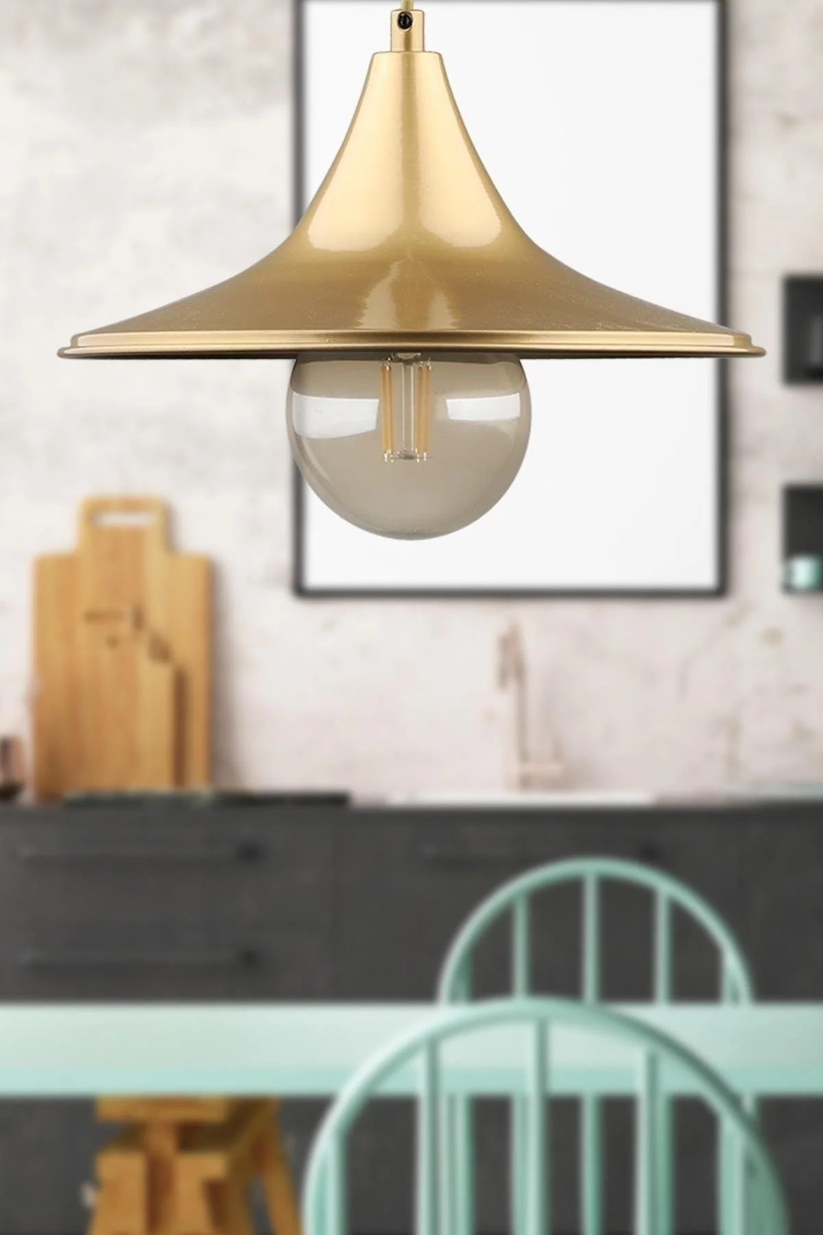 Industrial single chandelier with metal finish 27 cm diameter