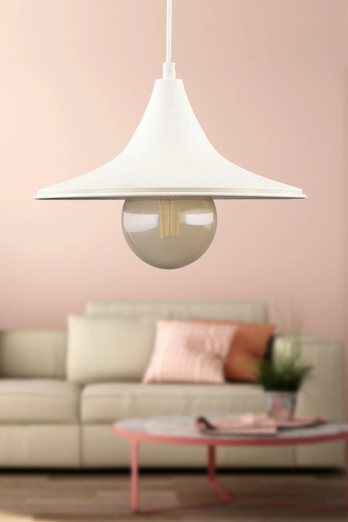 White Metallic Single Chandelier with Adjustable Cord for Indoor Lighting