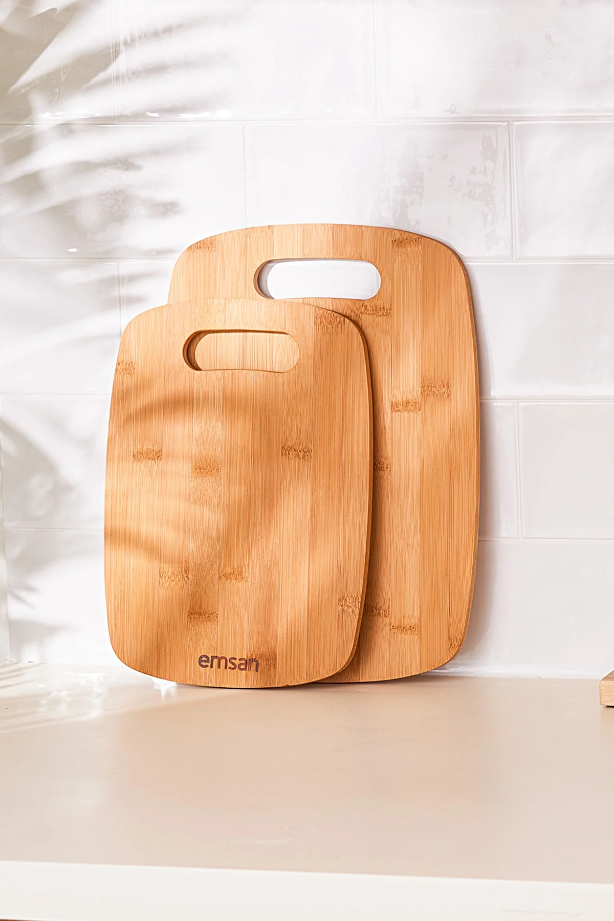 Set of two bamboo cutting boards with juice groove
