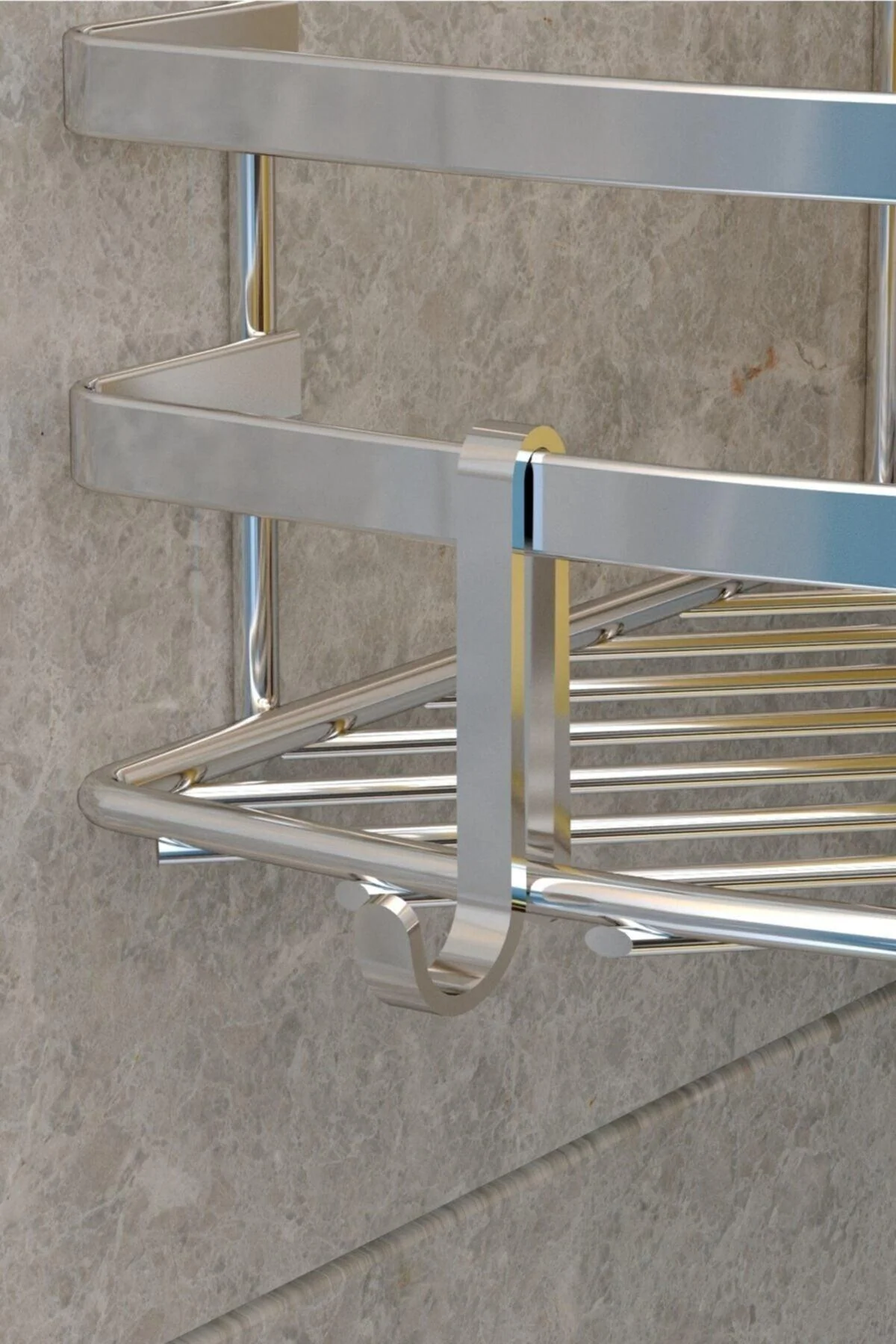 Chrome corner bathroom shelf with three tiers, 24 x 24 x 62 cm