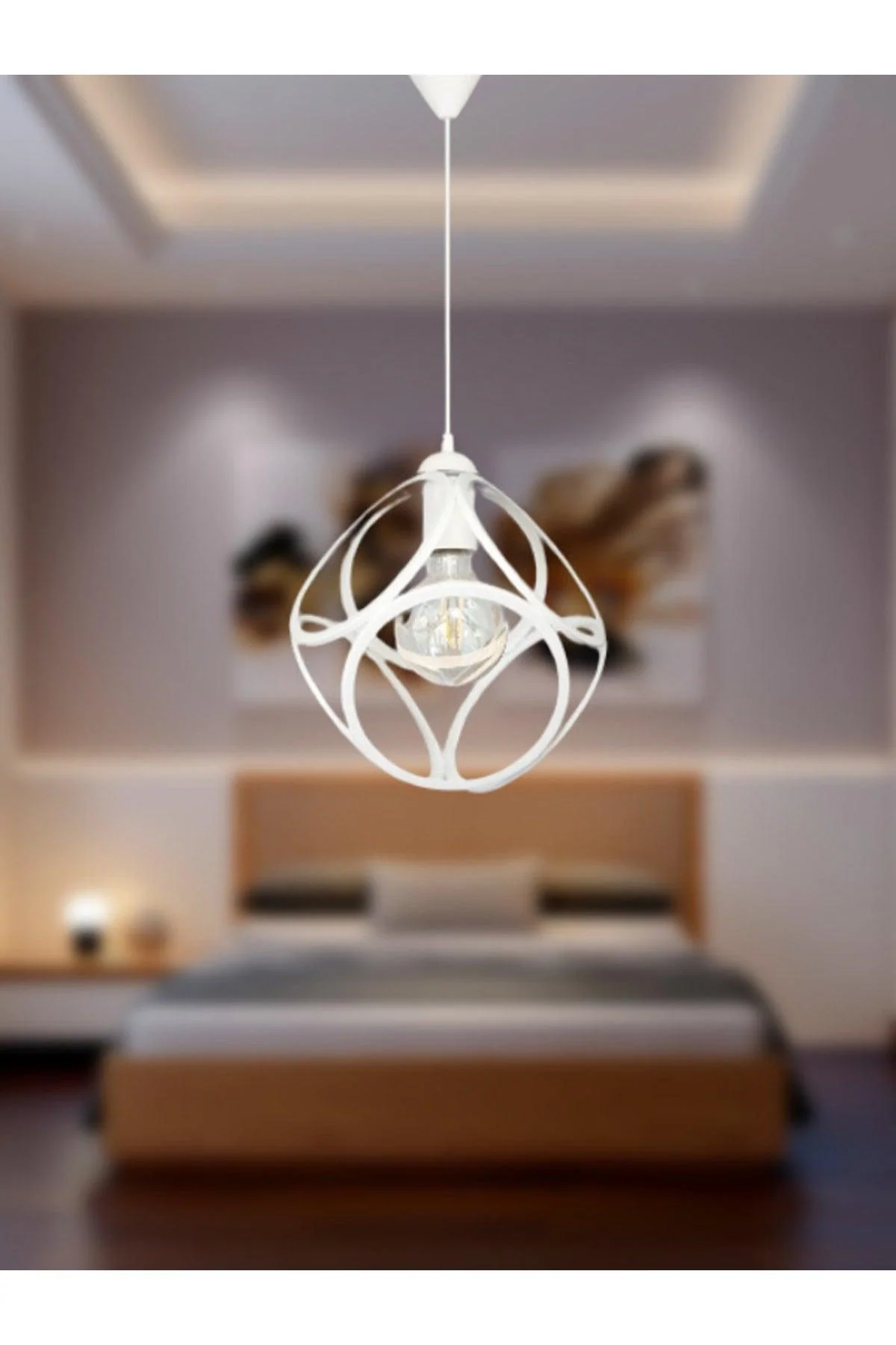 Modern White Circle Pendant Chandelier – Adjustable Height, Electrostatic Finish