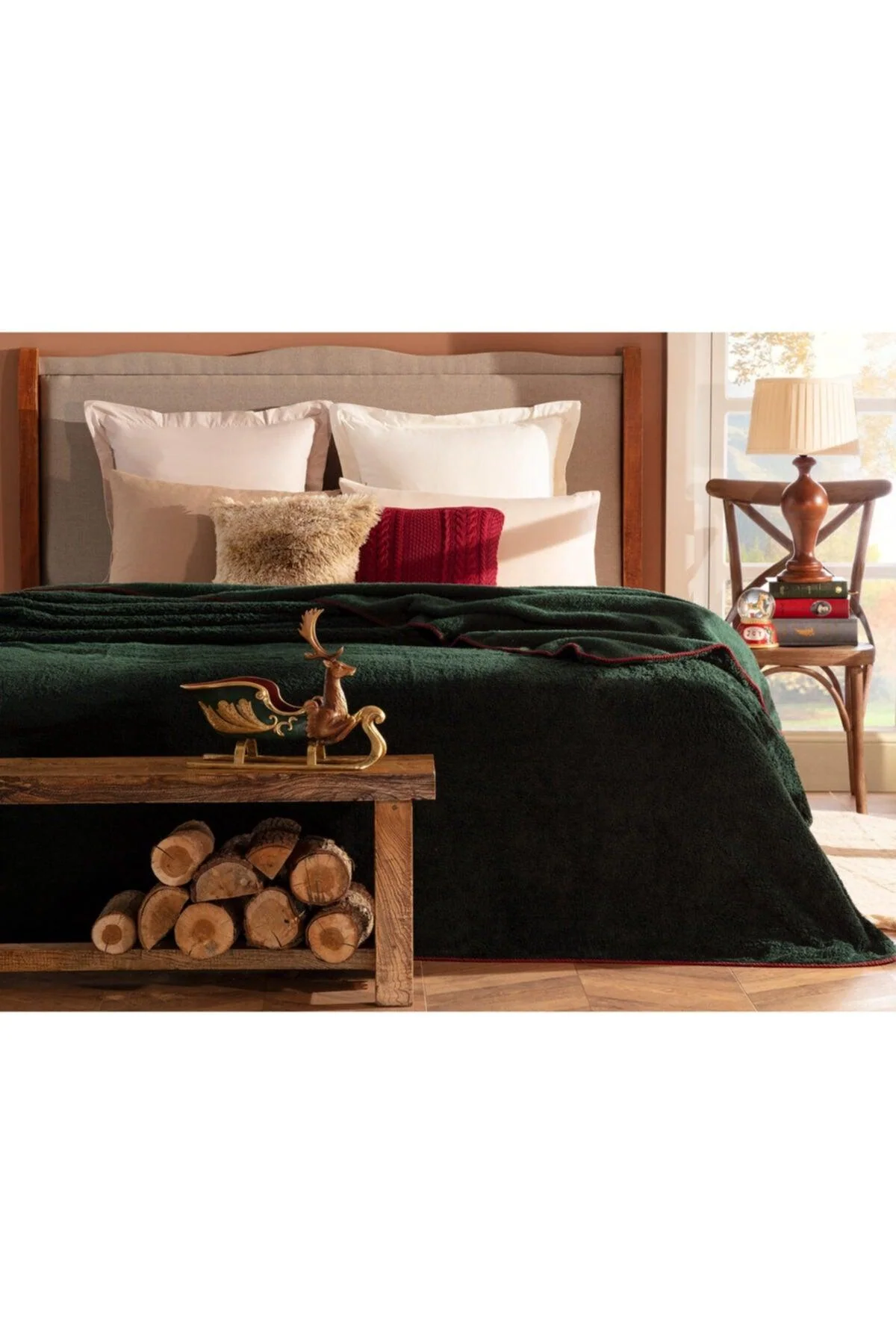 Double sherpa blanket in soft green polyester 200 x 220 cm