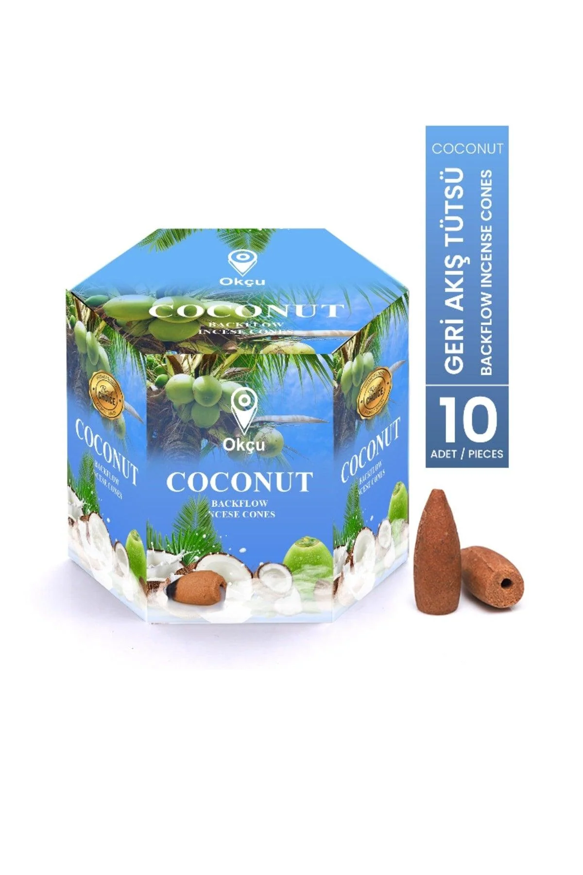 Coconut backflow incense cones, set of 10