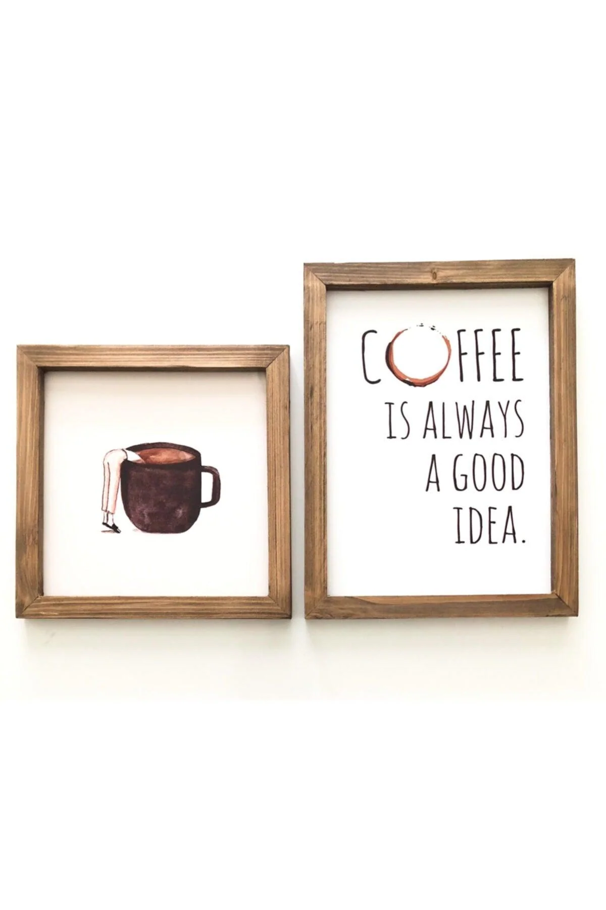 Coffee‑Theme Wall Art Frame Set – Two Natural Fir Wood Frames (23×30 cm & 23×23 cm)