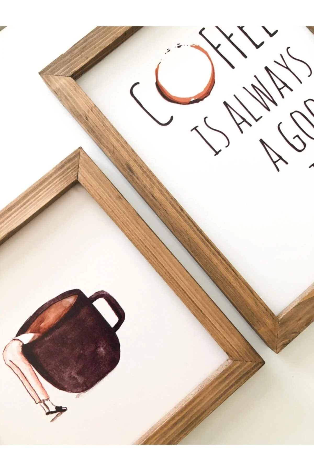 Coffee‑Theme Wall Art Frame Set – Two Natural Fir Wood Frames (23×30 cm & 23×23 cm)