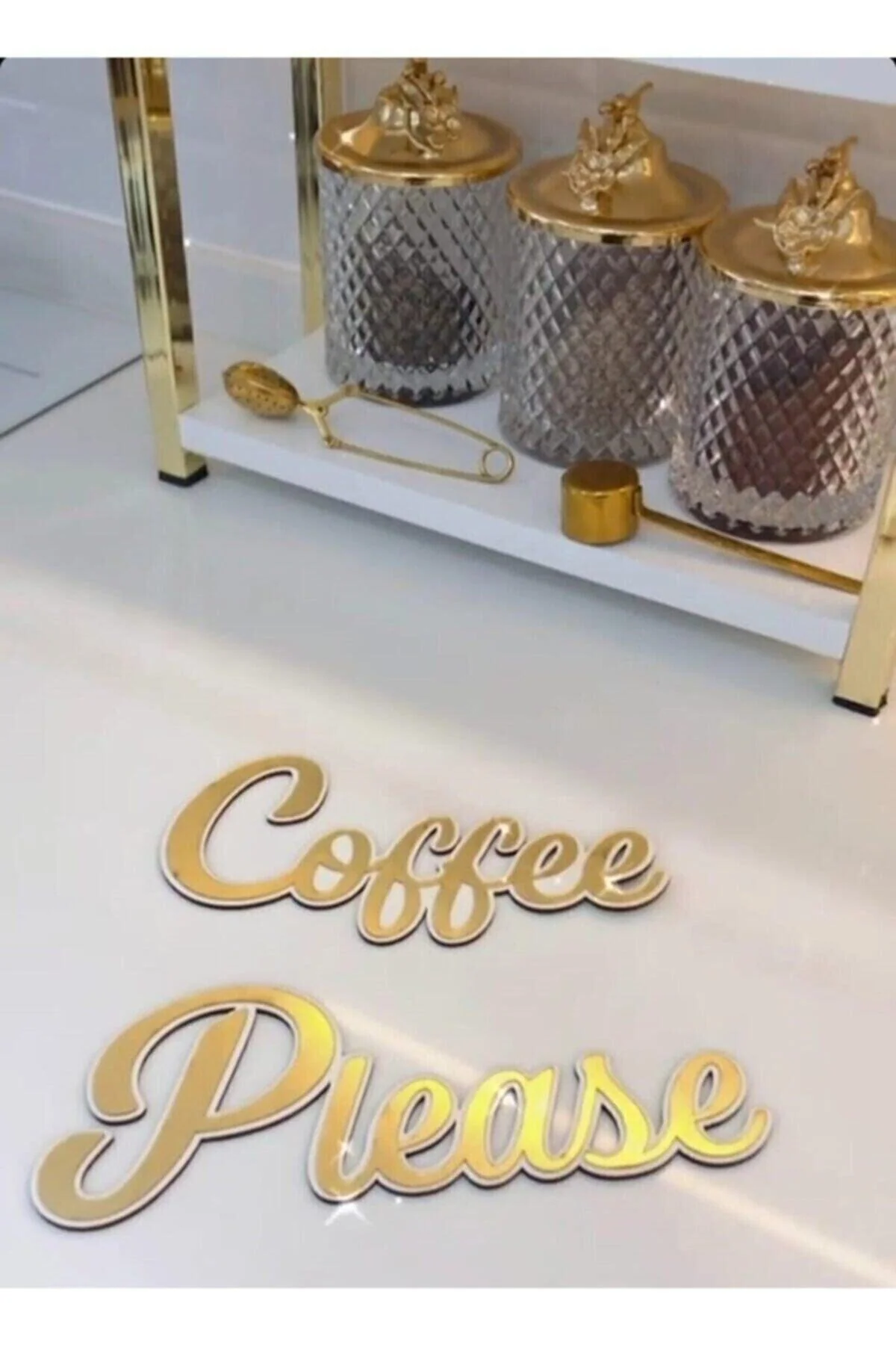 Gold Mirror Kitchen Wall Decor with Coffee Text