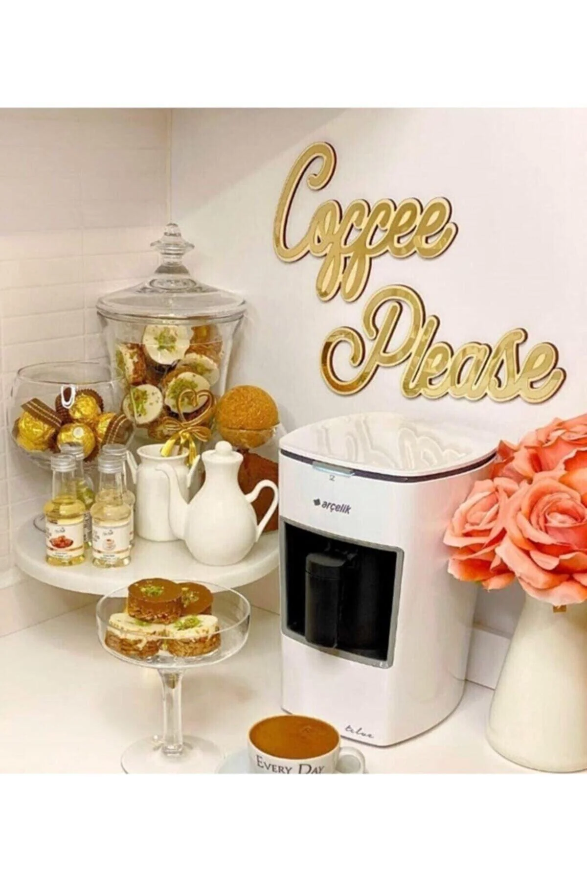 Gold Mirror Kitchen Wall Decor with Coffee Text
