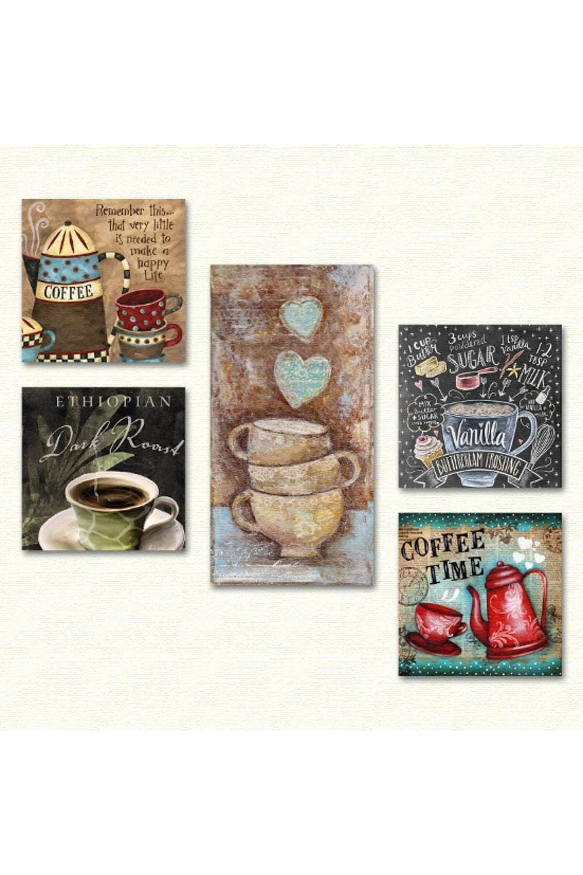 5-Piece Collage Style MDF Wall Art Table Set with Erasable Plaster Printing
