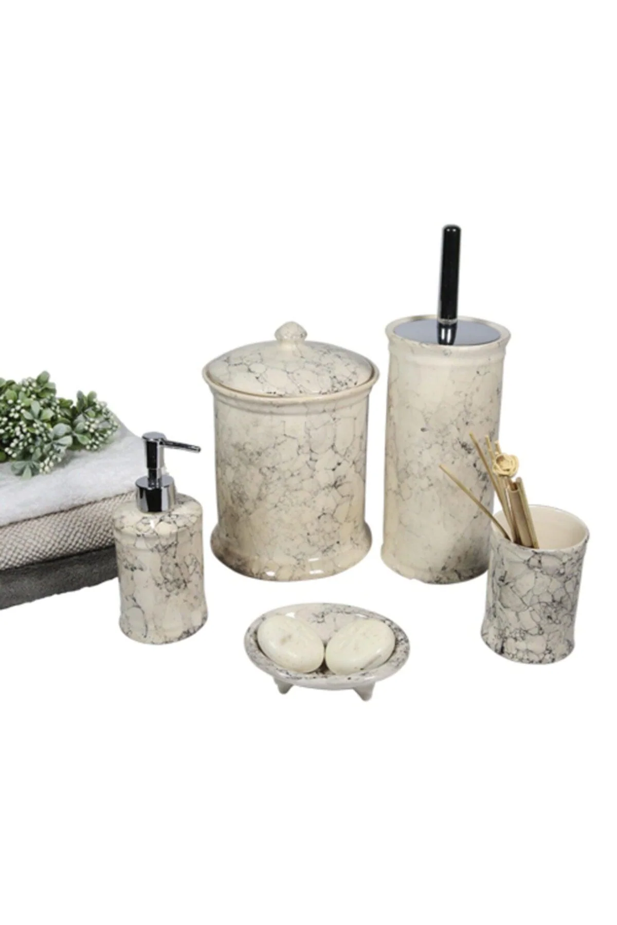 Marble Patterned 5-Piece Bathroom Accessory Set