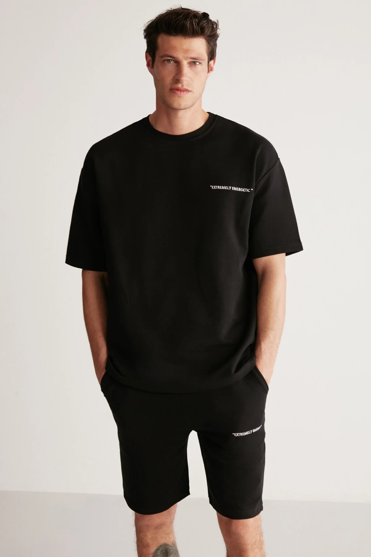 Regular fit black cotton polyester tracksuits set