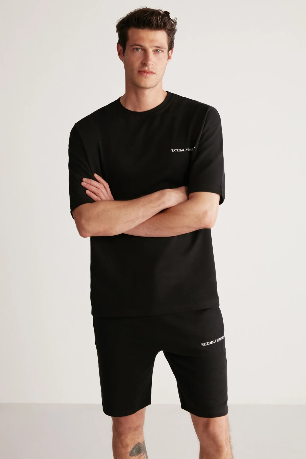Regular fit black cotton polyester tracksuits set