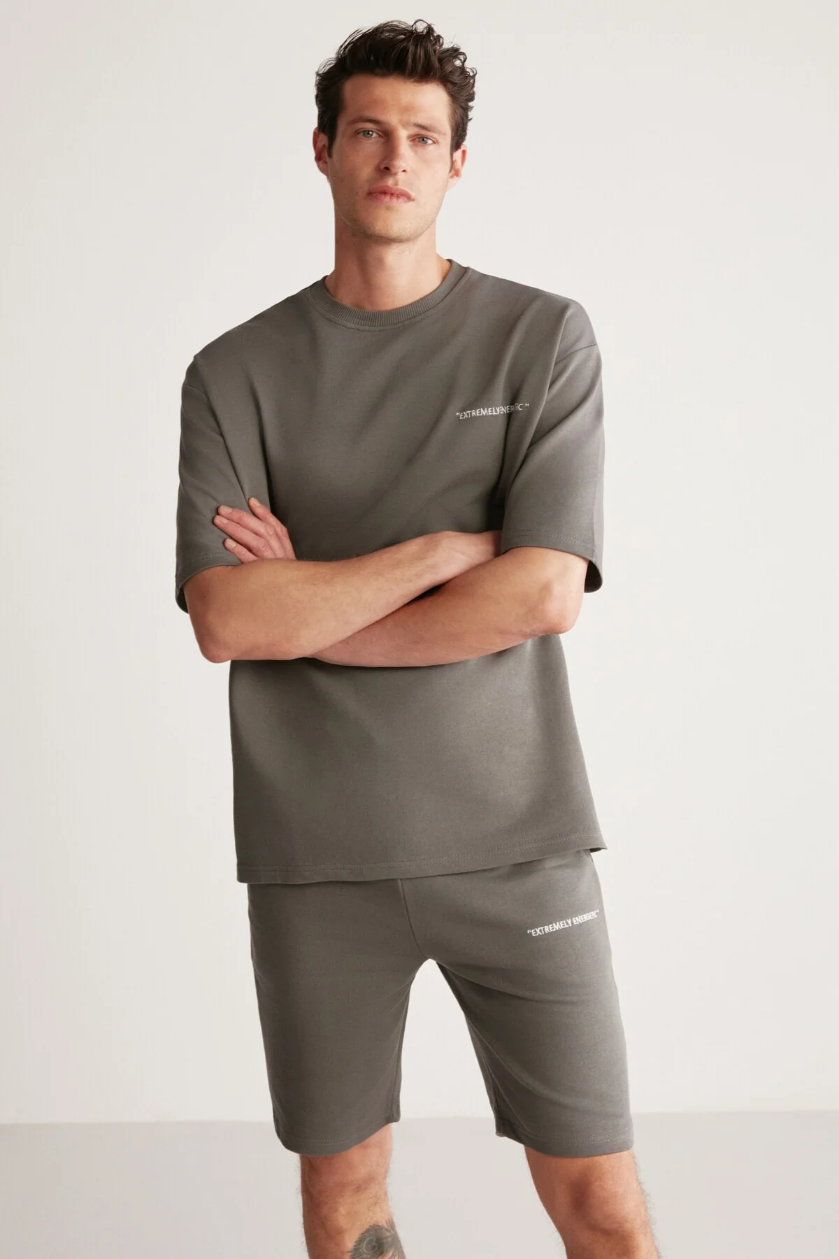 Regular fit gray cotton polyester tracksuits set