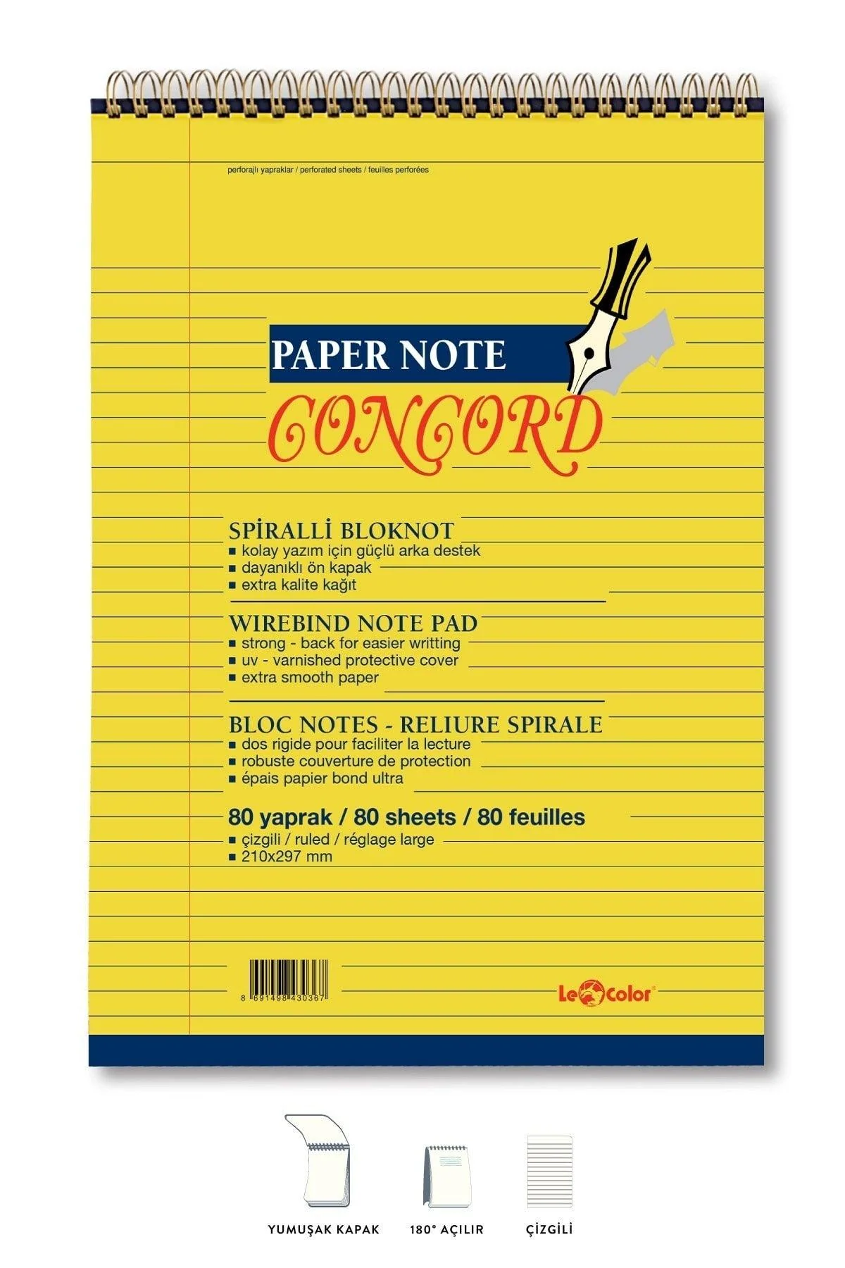 A4 striped notepad with eye-friendly yellow cover