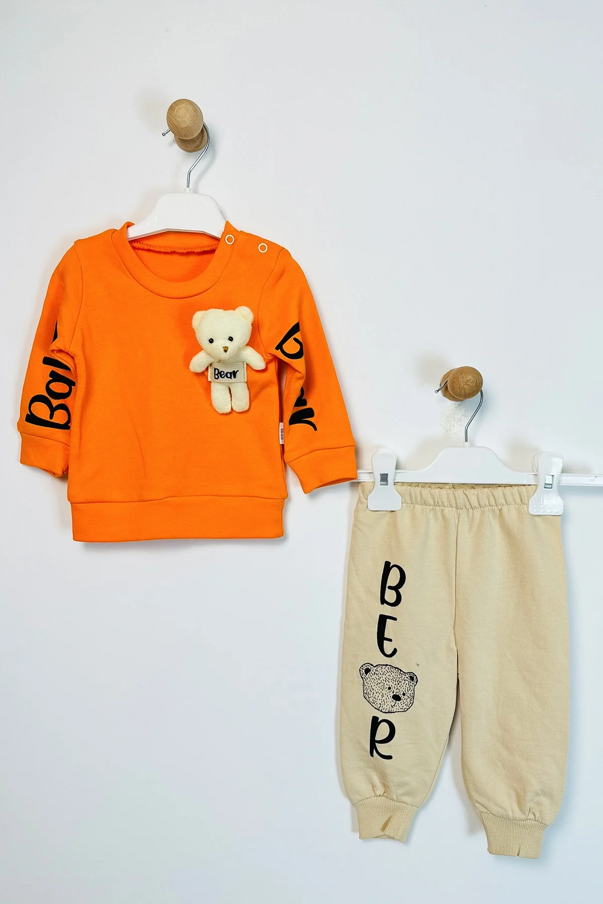Cotton teddy bear print baby top and shorts set