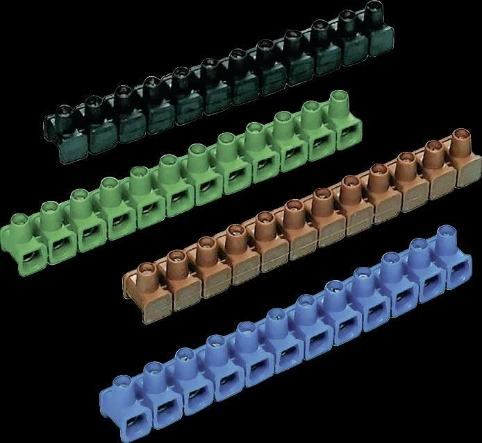 12-pole terminal block with brass contacts and polyamide housing for secure electrical connections