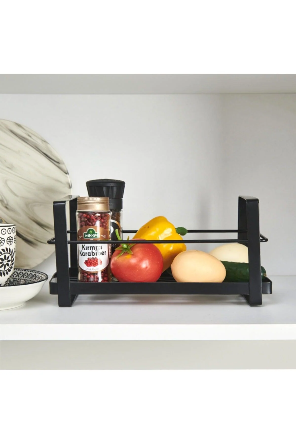 Black Metal Countertop Organizer Shelf for Kitchen or Bathroom