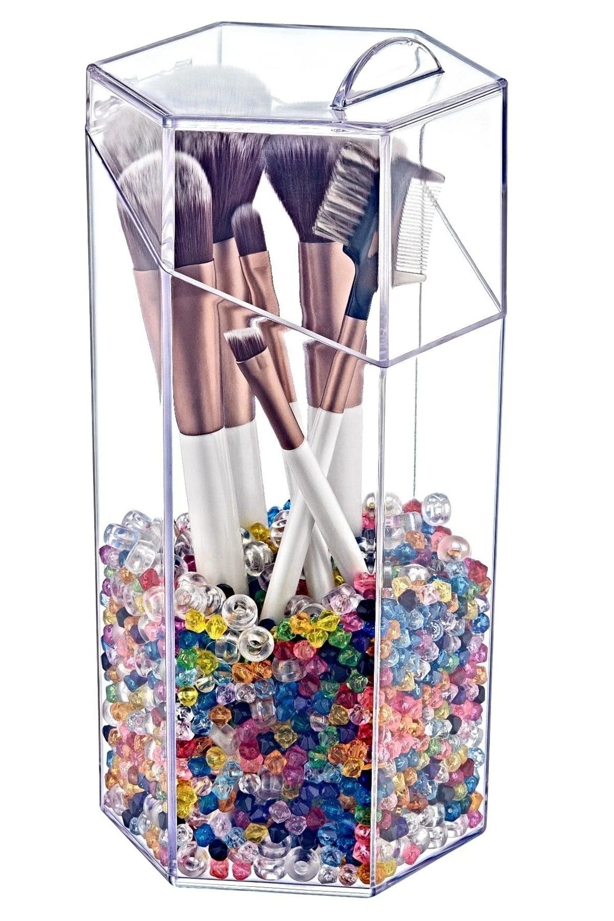 Clear cosmetic and jewelry organizer with nine compartments and drawers