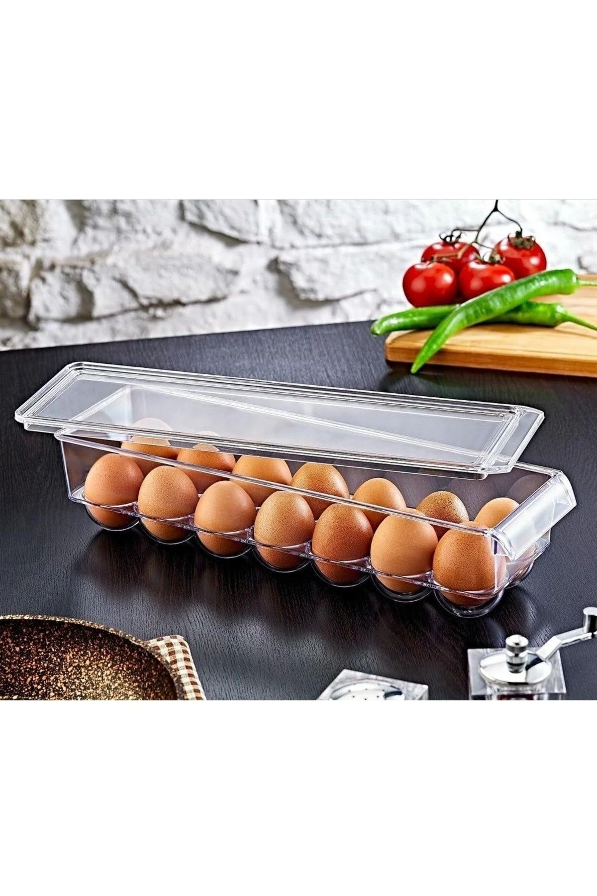 Refrigerator egg cup organizer with lid, holds 14 cups