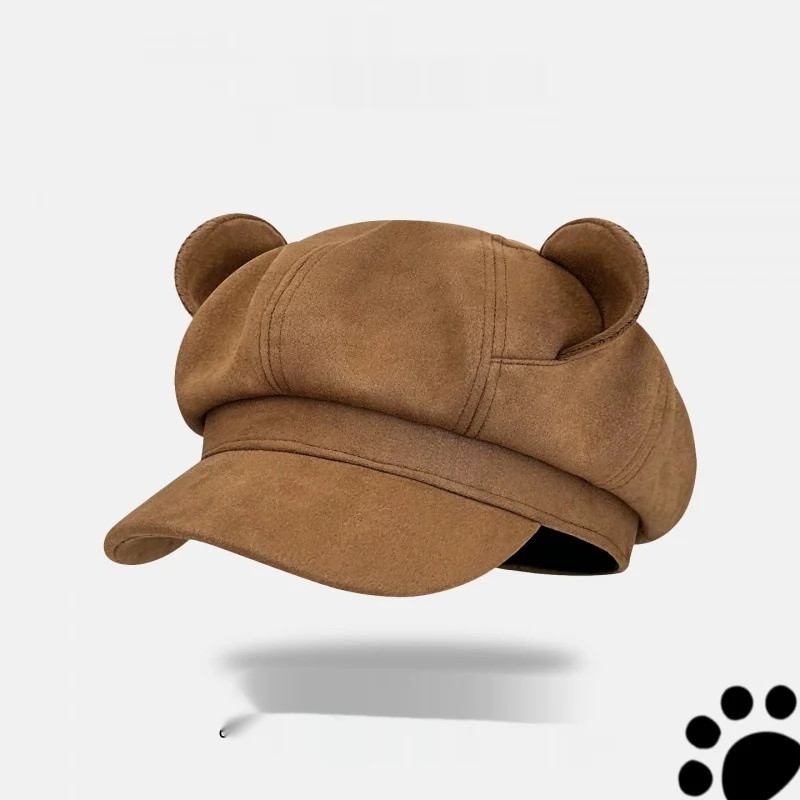 Cozy Bear Ears Octagonal Hat for Women