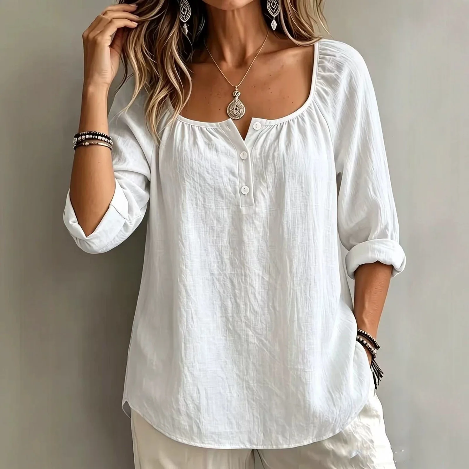 Cozy Long Sleeve V-Neck Pullover Top - Spring & Fall Essentials