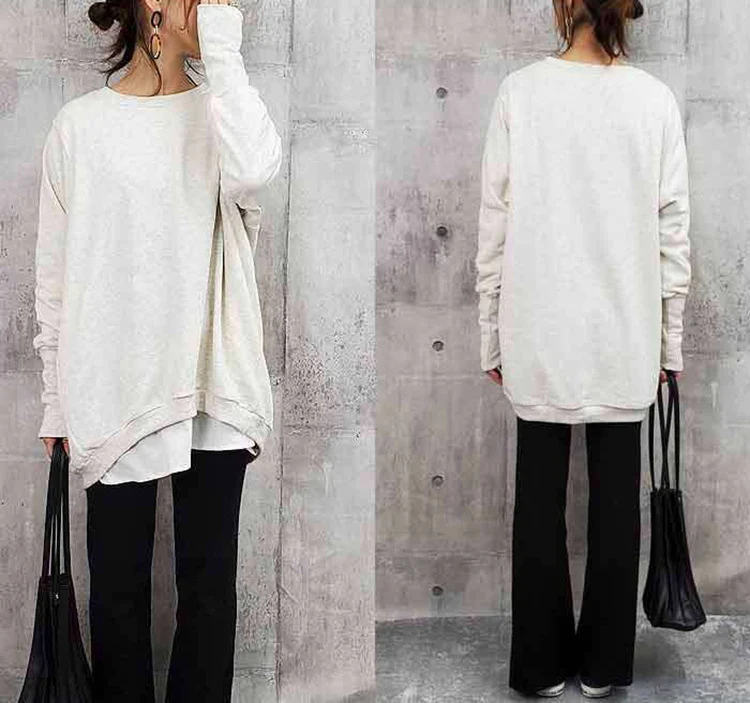 Cozy Oversized Cotton Pullover Women's Solid Color Sweater