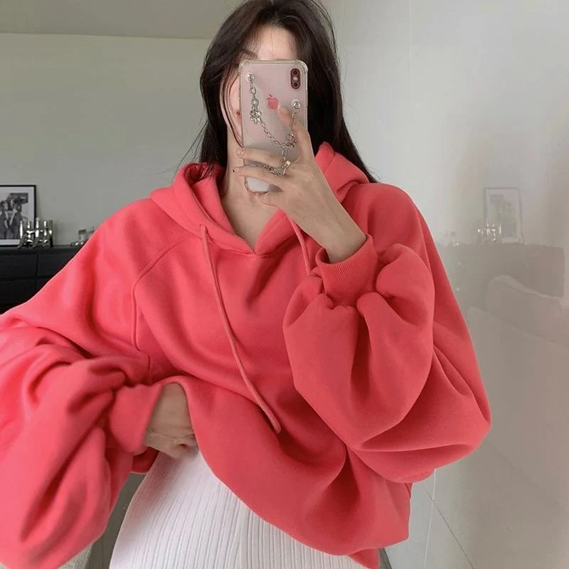 Cozy Solid Color Hooded Sweater for Women