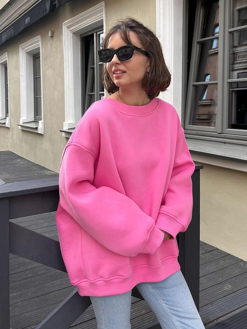 Cozy Solid Color Loose Pullover Sweater for Women