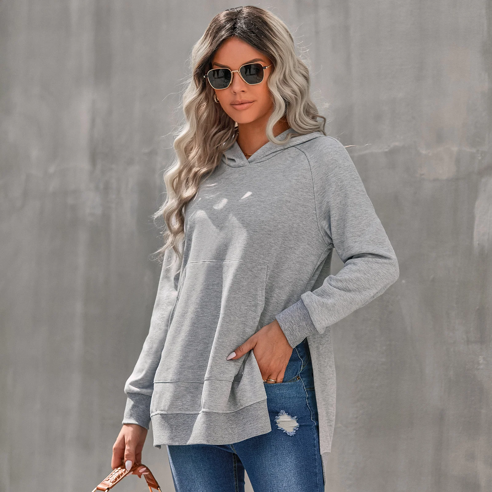 Cozy Solid Color Women's Hooded Pullover Sweatshirt