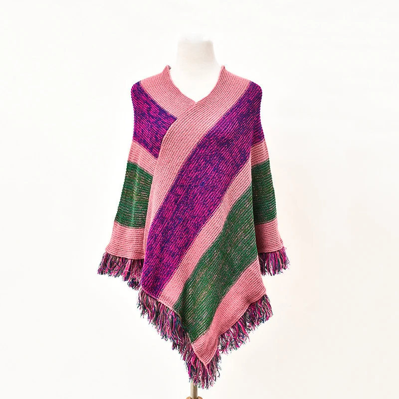 Cozy Tassel Striped Pullover Shawl