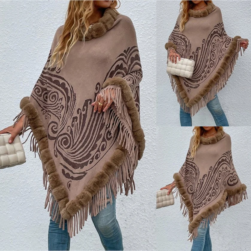Cozy Winter Fur Collar Shawl Set