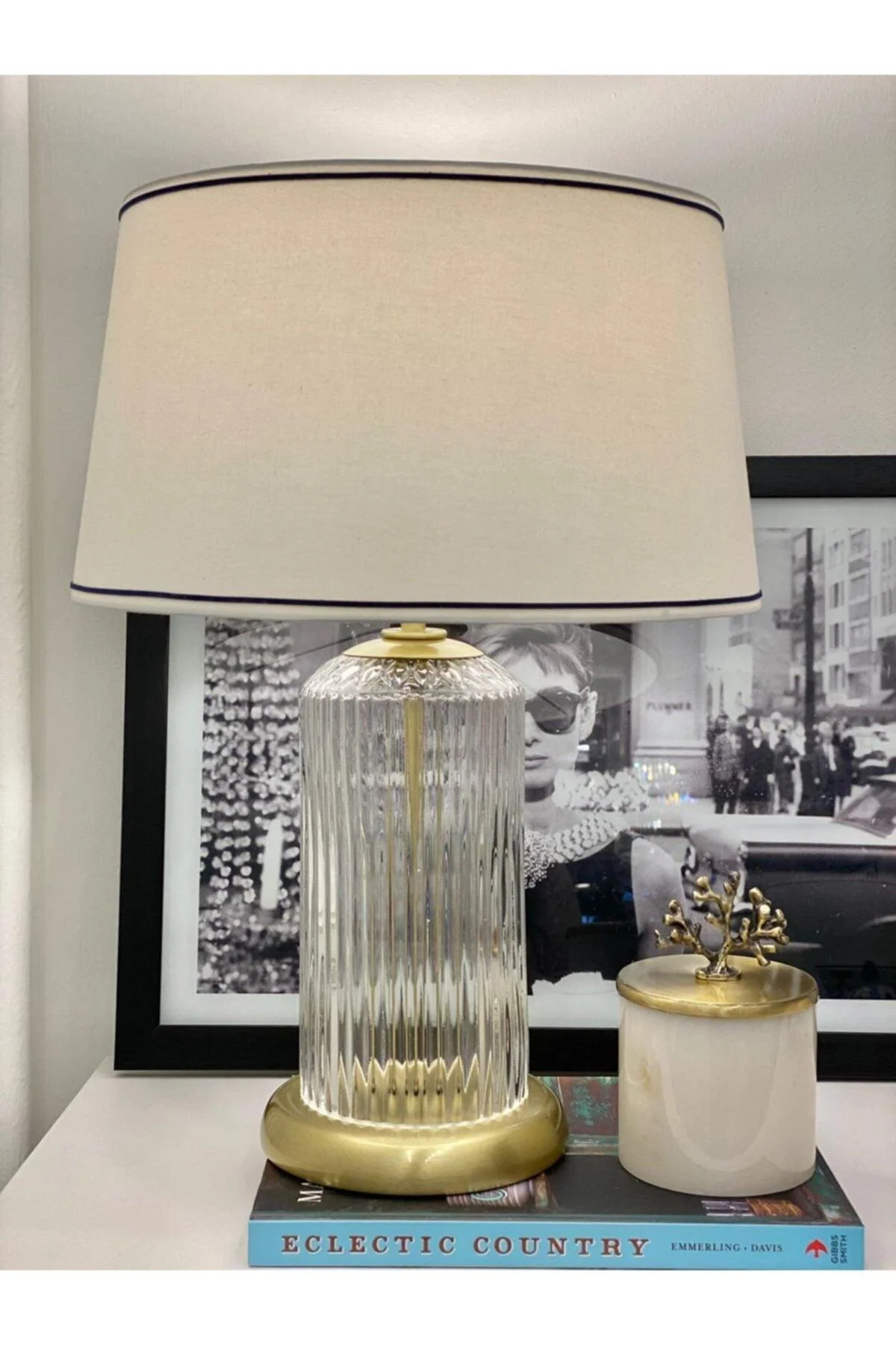 Brass Crystal Lampshade with Stand, 50cm Height