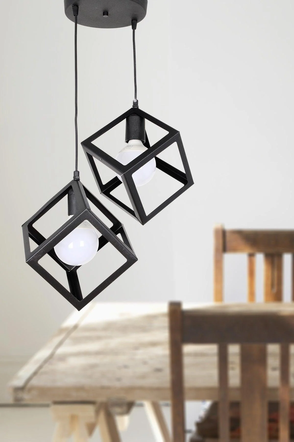 Modern cube-shaped metal chandelier, black finish