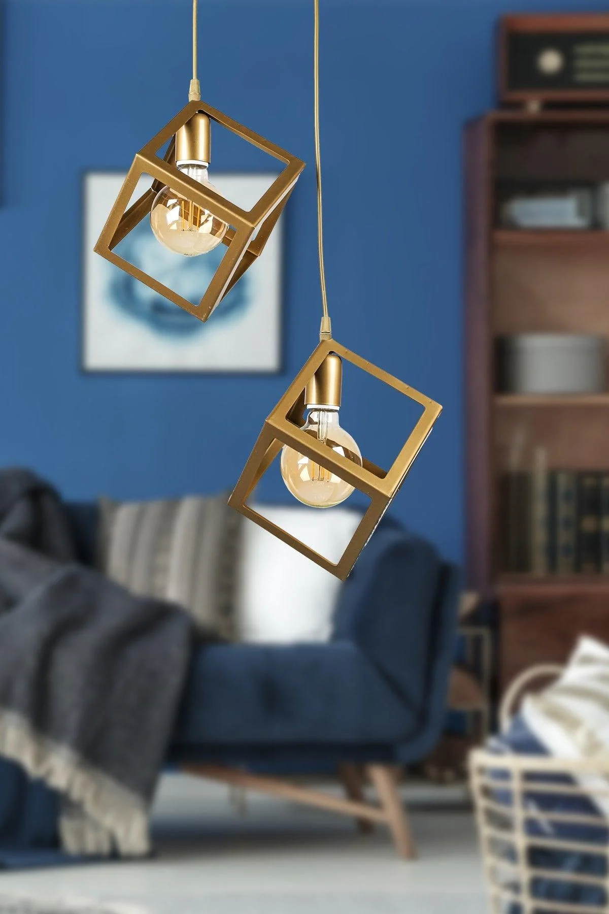 Modern Black Metal Cube Chandelier