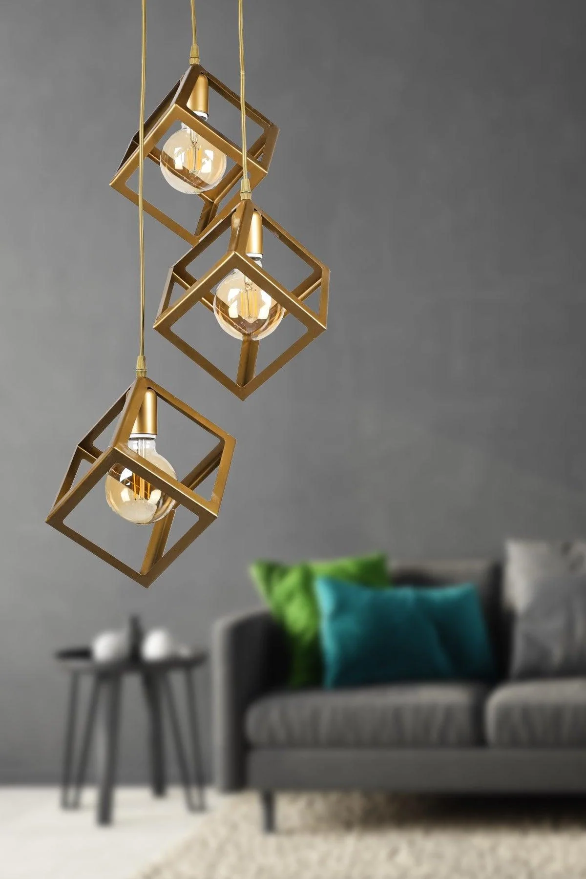 Modern cube chandelier with metal frame and electrostatic paint