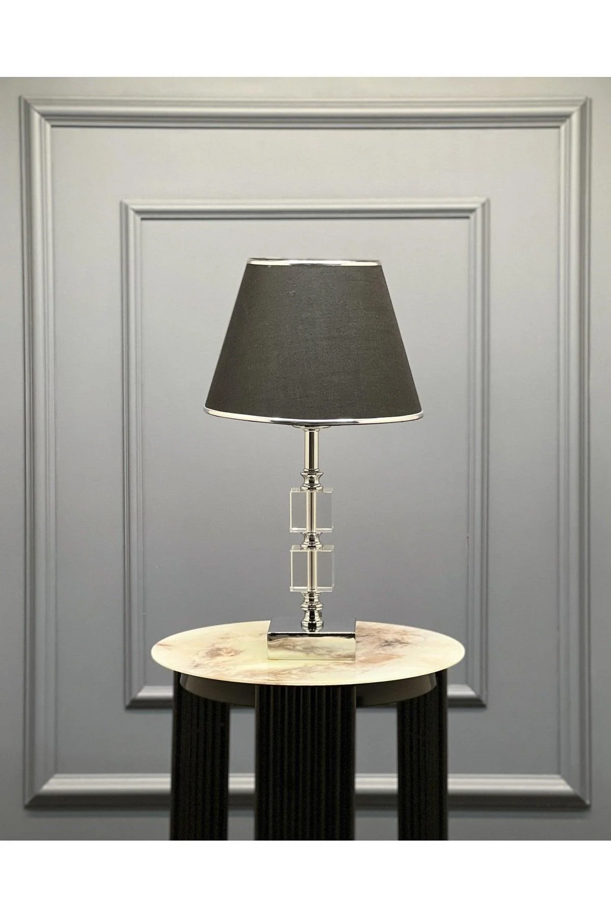 Silver Lampshade with Crystal Accents, 15x25cm Base, 45.5cm Height